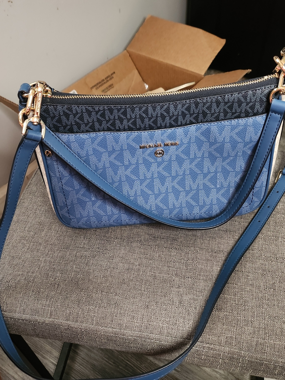Michael Kors Two-Tone Blue MK Logo Convertible Crossbody